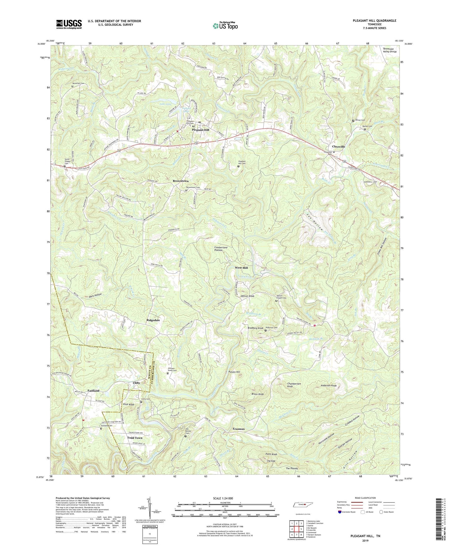 Pleasant Hill Tennessee US Topo Map Image