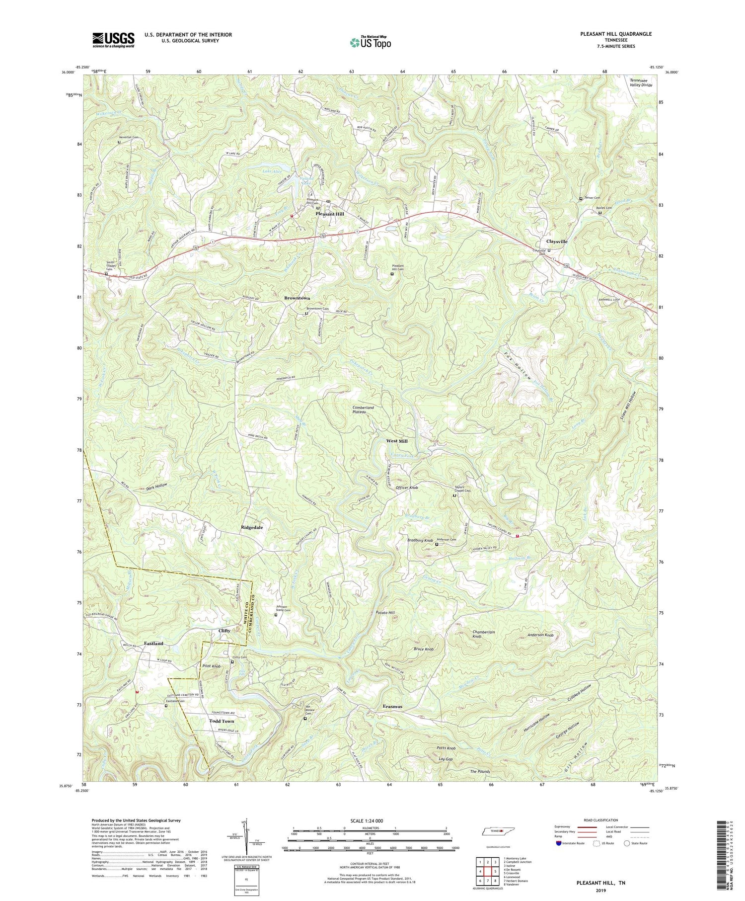 Pleasant Hill Tennessee US Topo Map Image