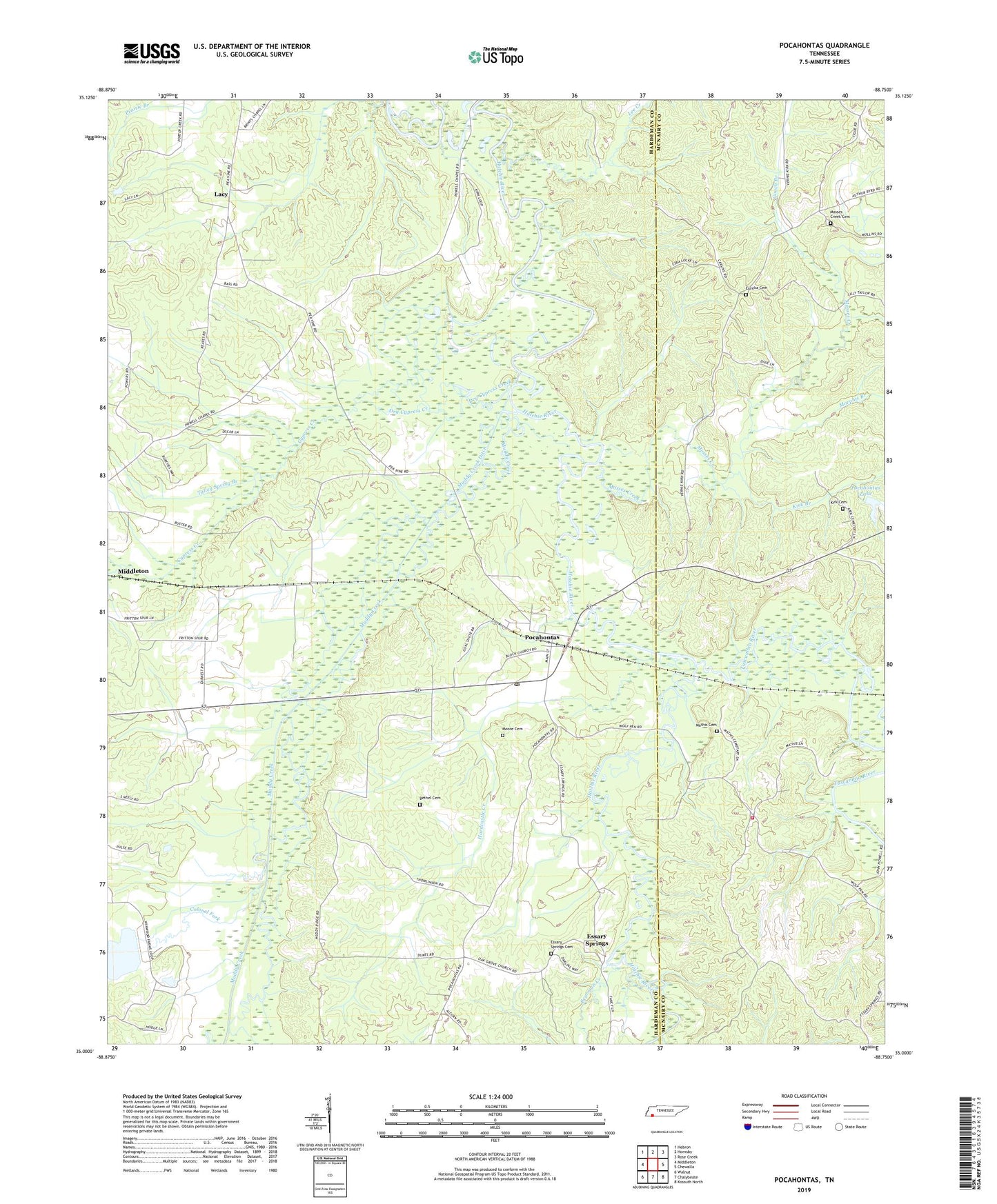 Pocahontas Tennessee US Topo Map Image