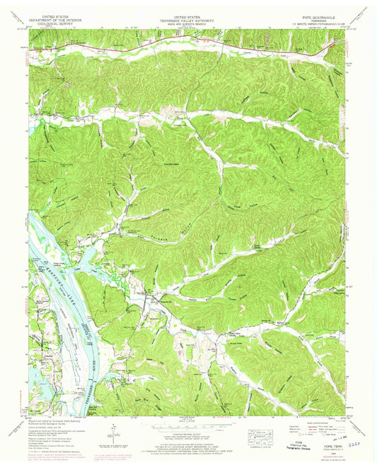 Classic USGS Pope Tennessee 7.5'x7.5' Topo Map Image