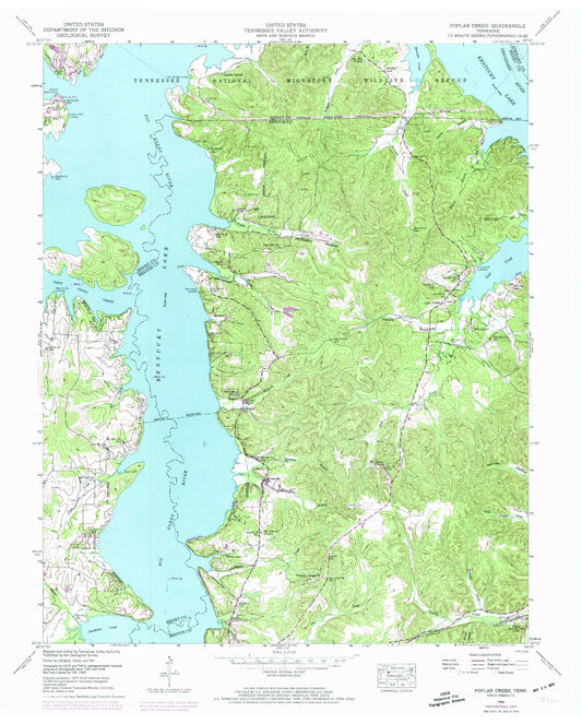 Classic USGS Poplar Creek Tennessee 7.5'x7.5' Topo Map Image