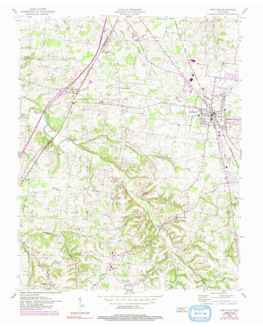 Classic USGS Portland Tennessee 7.5'x7.5' Topo Map Image