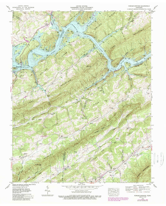 Classic USGS Powder Springs Tennessee 7.5'x7.5' Topo Map Image