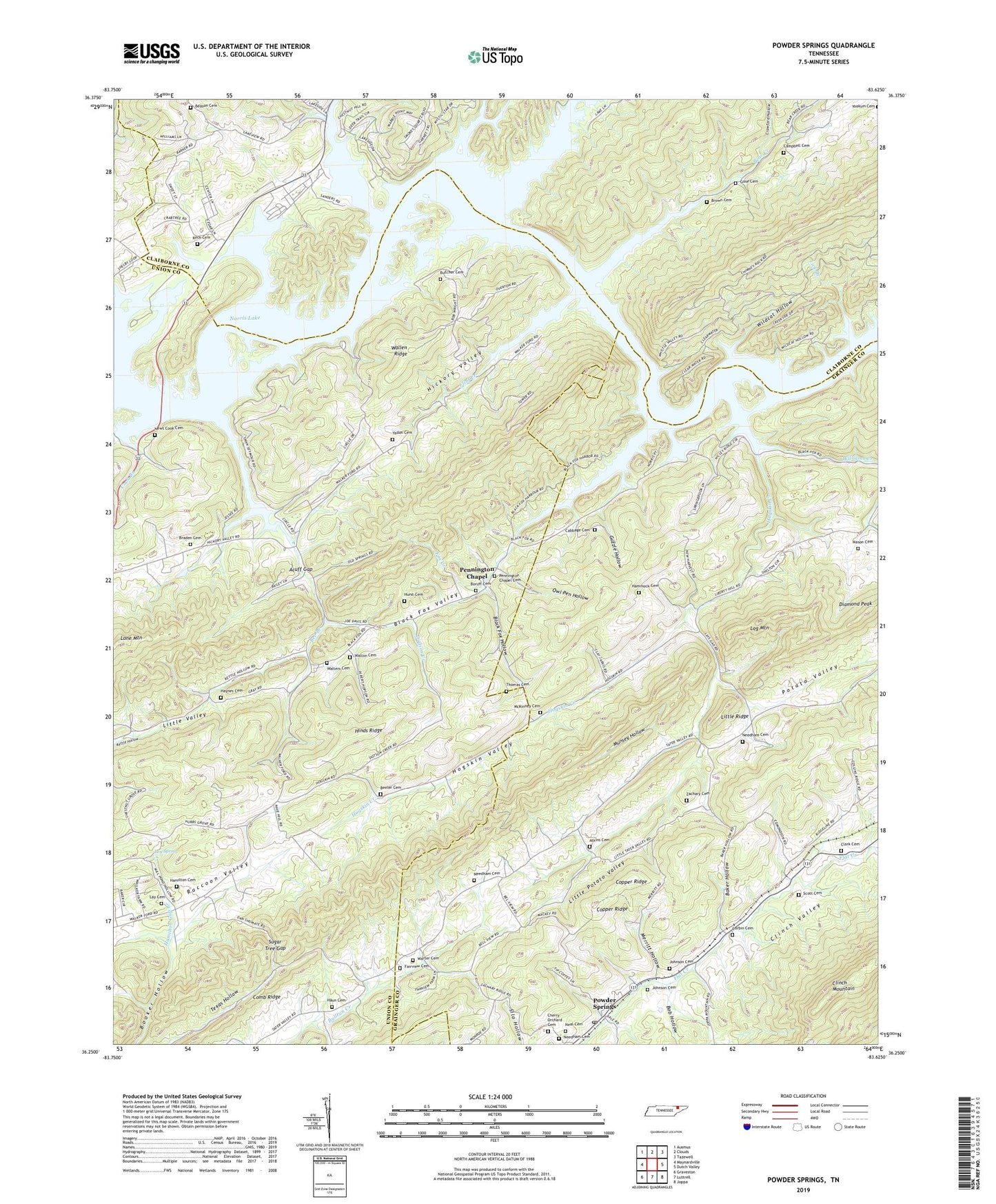 Powder Springs Tennessee US Topo Map Image