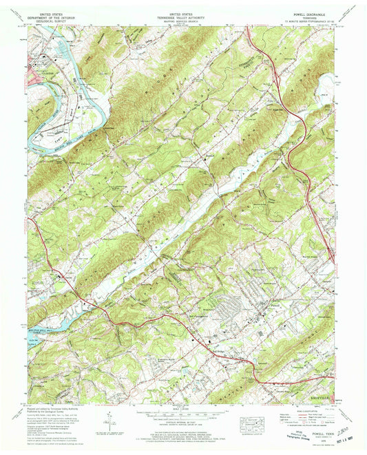 Classic USGS Powell Tennessee 7.5'x7.5' Topo Map Image