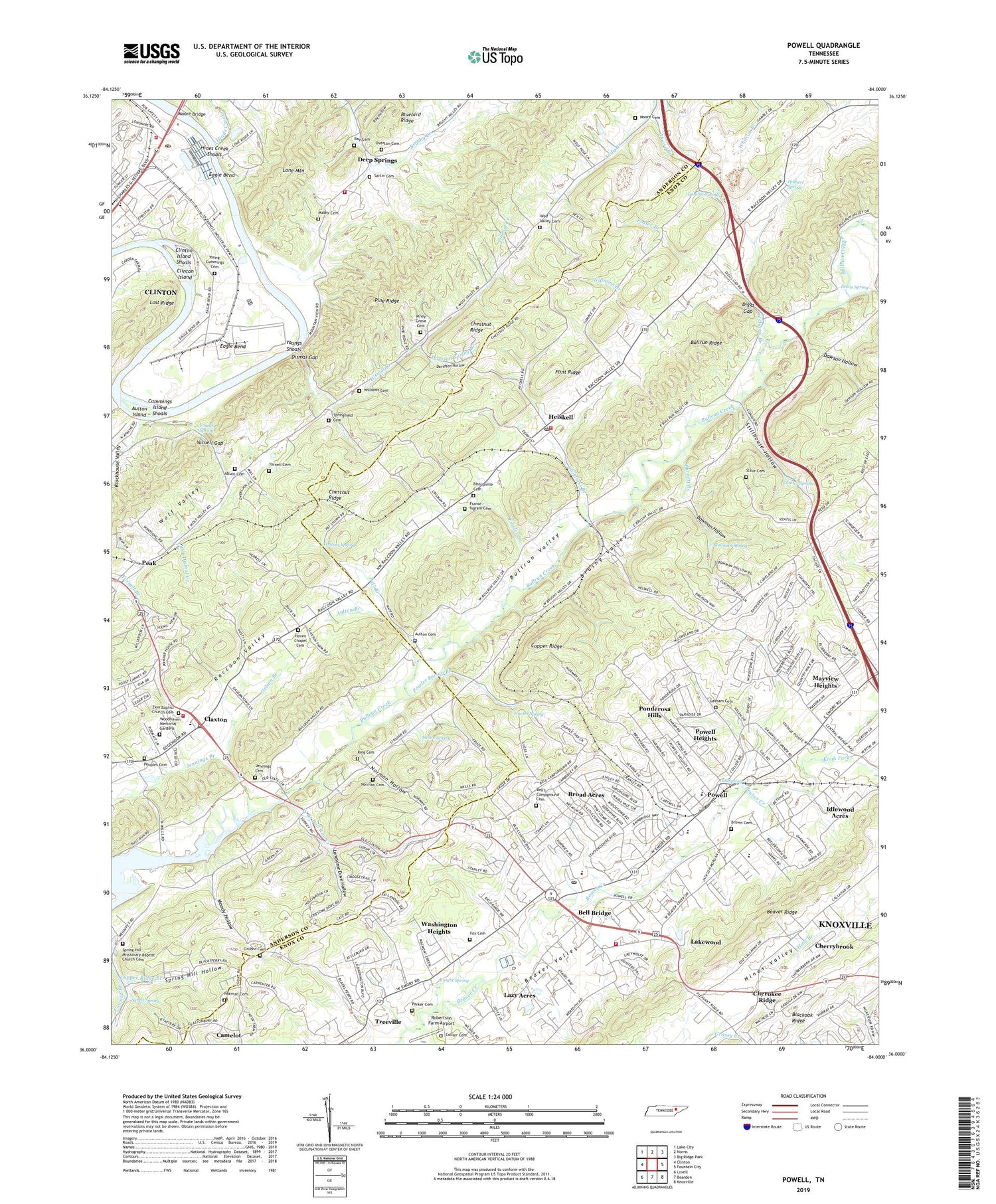 Powell Tennessee US Topo Map Image