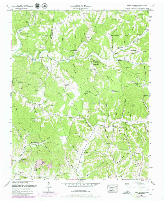 Classic USGS Primm Springs Tennessee 7.5'x7.5' Topo Map Image