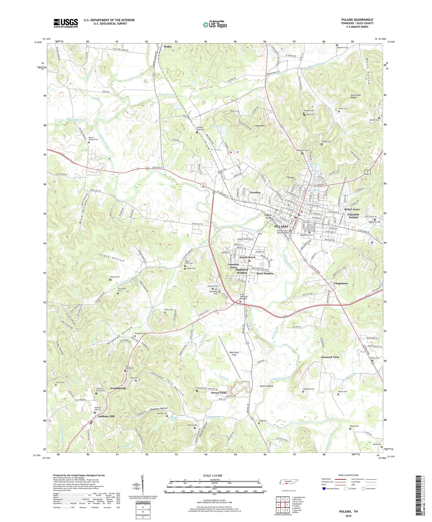 Pulaski Tennessee US Topo Map Image