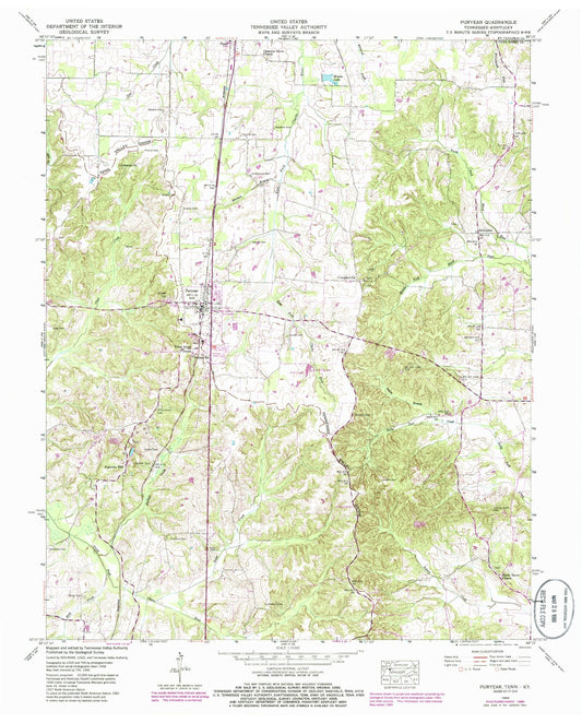 Classic USGS Puryear Tennessee 7.5'x7.5' Topo Map Image