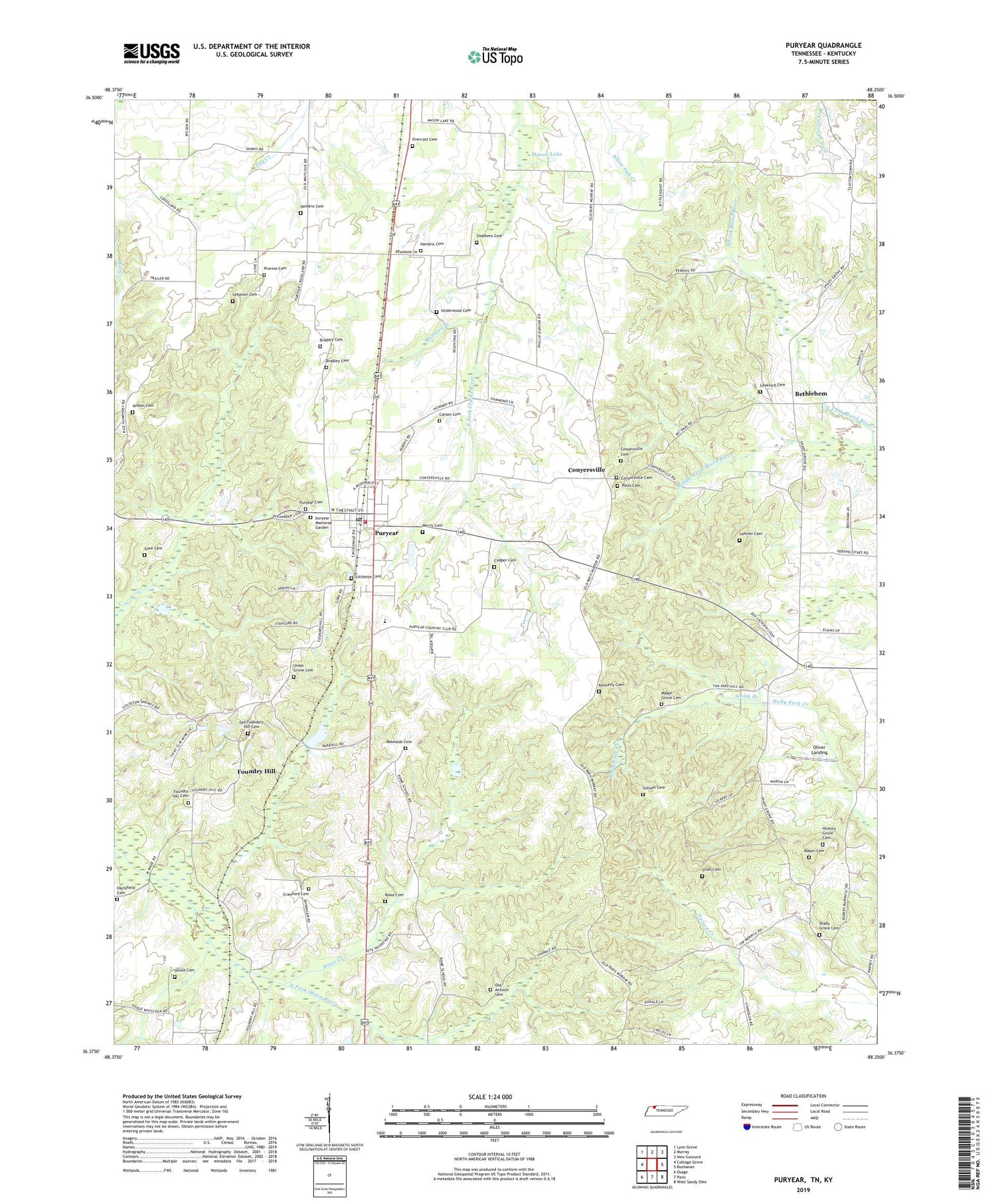 Puryear Tennessee US Topo Map Image