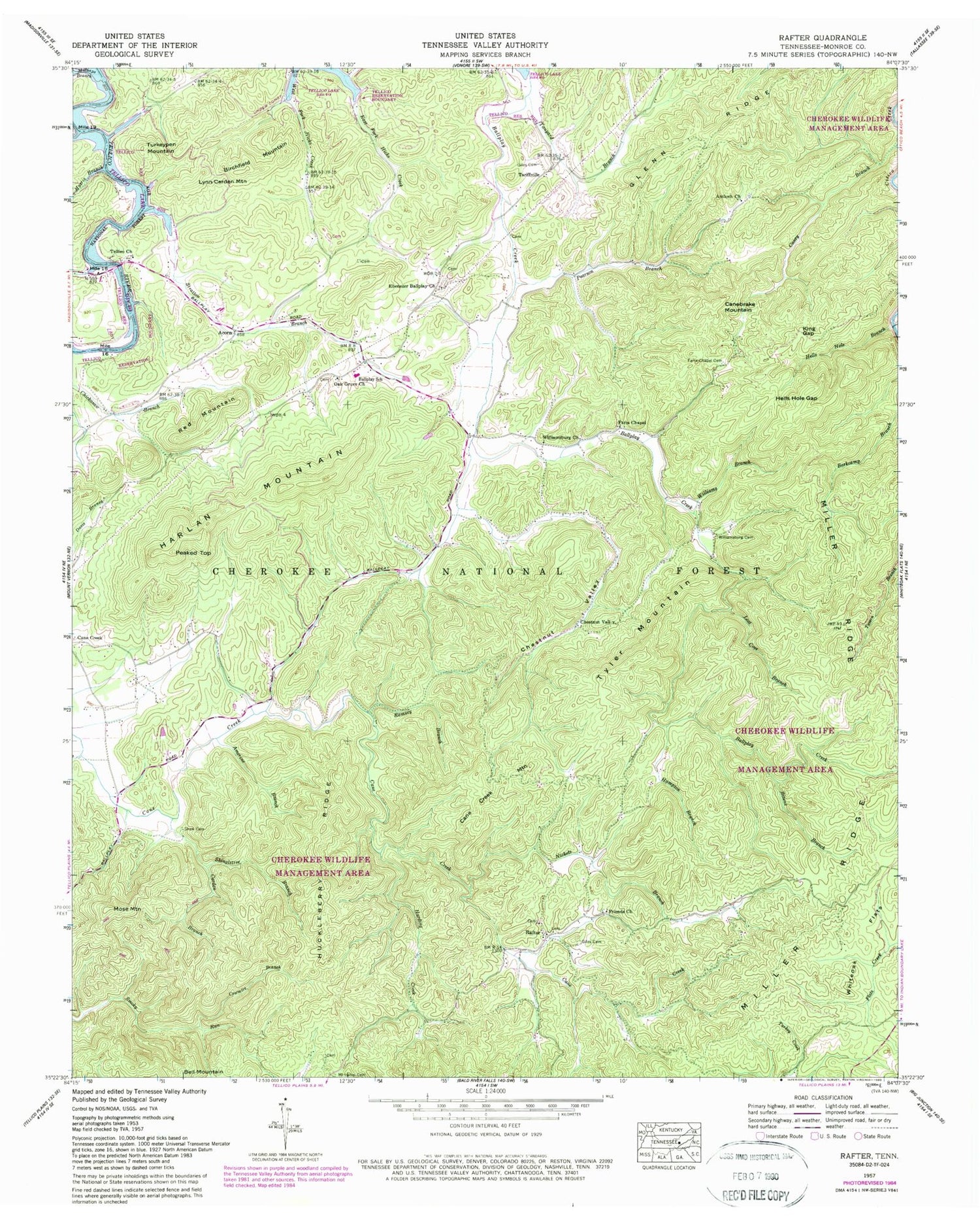 Classic USGS Rafter Tennessee 7.5'x7.5' Topo Map Image