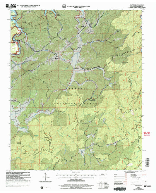Classic USGS Rafter Tennessee 7.5'x7.5' Topo Map Image