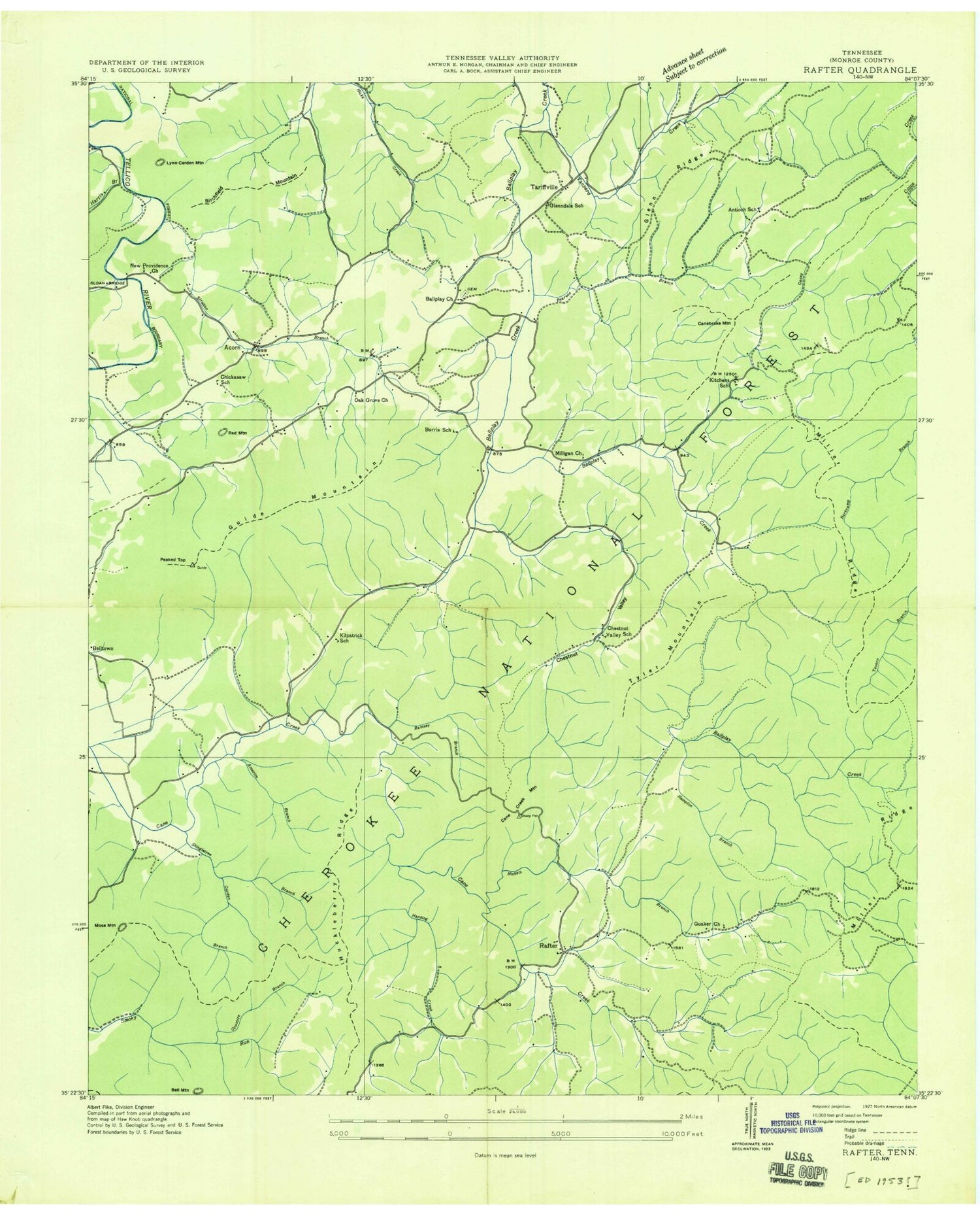 Classic USGS Rafter Tennessee 7.5'x7.5' Topo Map Image
