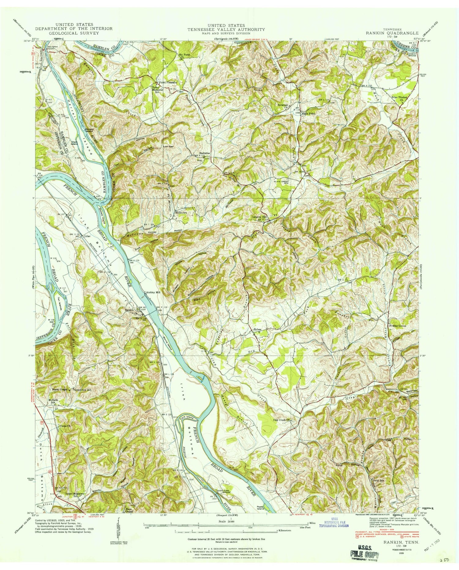 Classic USGS Rankin Tennessee 7.5'x7.5' Topo Map Image