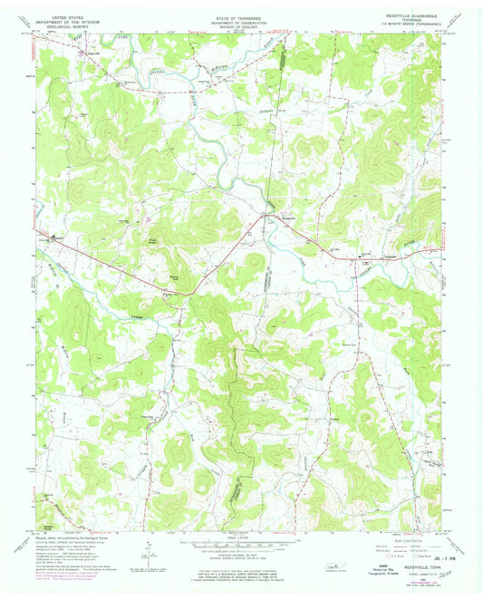 Classic USGS Readyville Tennessee 7.5'x7.5' Topo Map Image