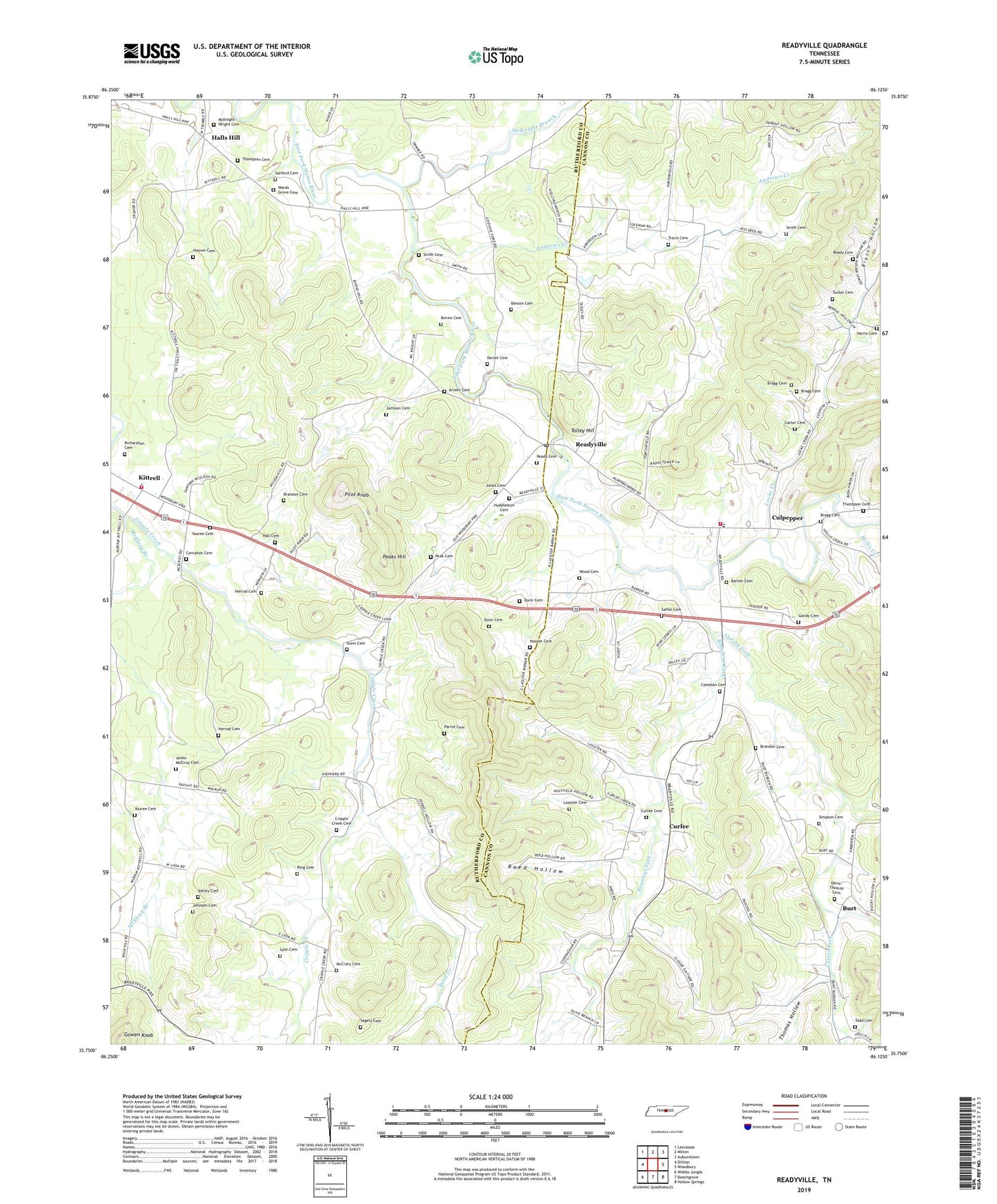 Readyville Tennessee US Topo Map Image