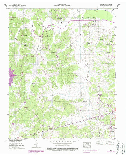 Classic USGS Reagan Tennessee 7.5'x7.5' Topo Map Image