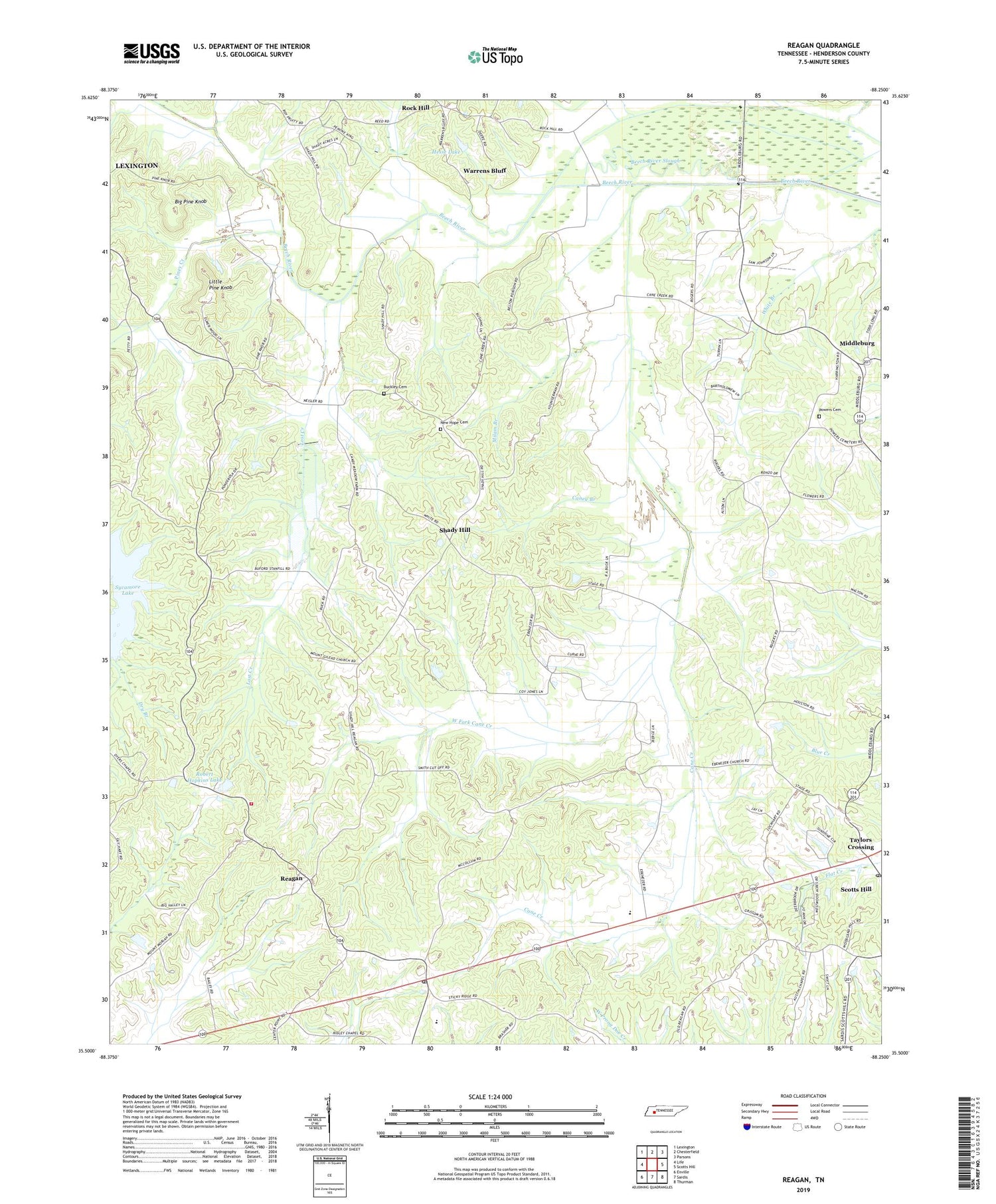 Reagan Tennessee US Topo Map Image
