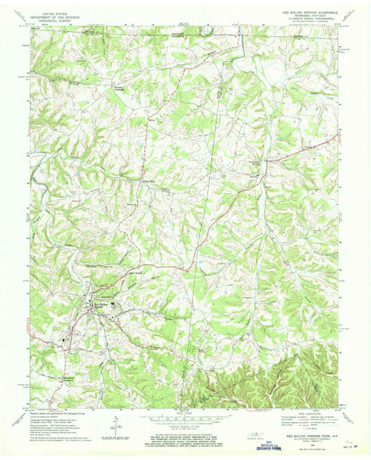 Classic USGS Red Boiling Springs Tennessee 7.5'x7.5' Topo Map Image