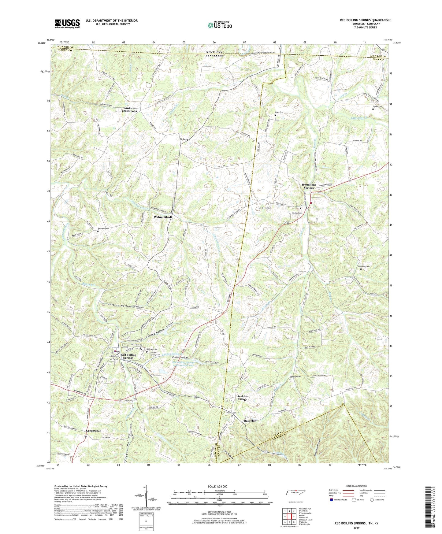 Red Boiling Springs Tennessee US Topo Map Image