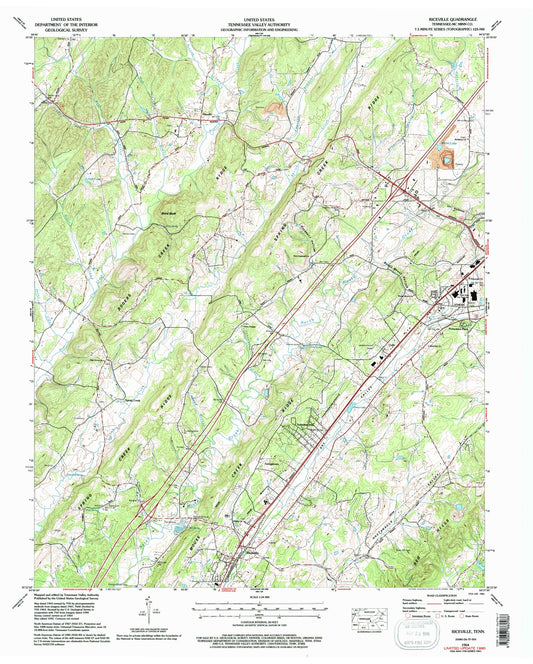 Classic USGS Riceville Tennessee 7.5'x7.5' Topo Map Image