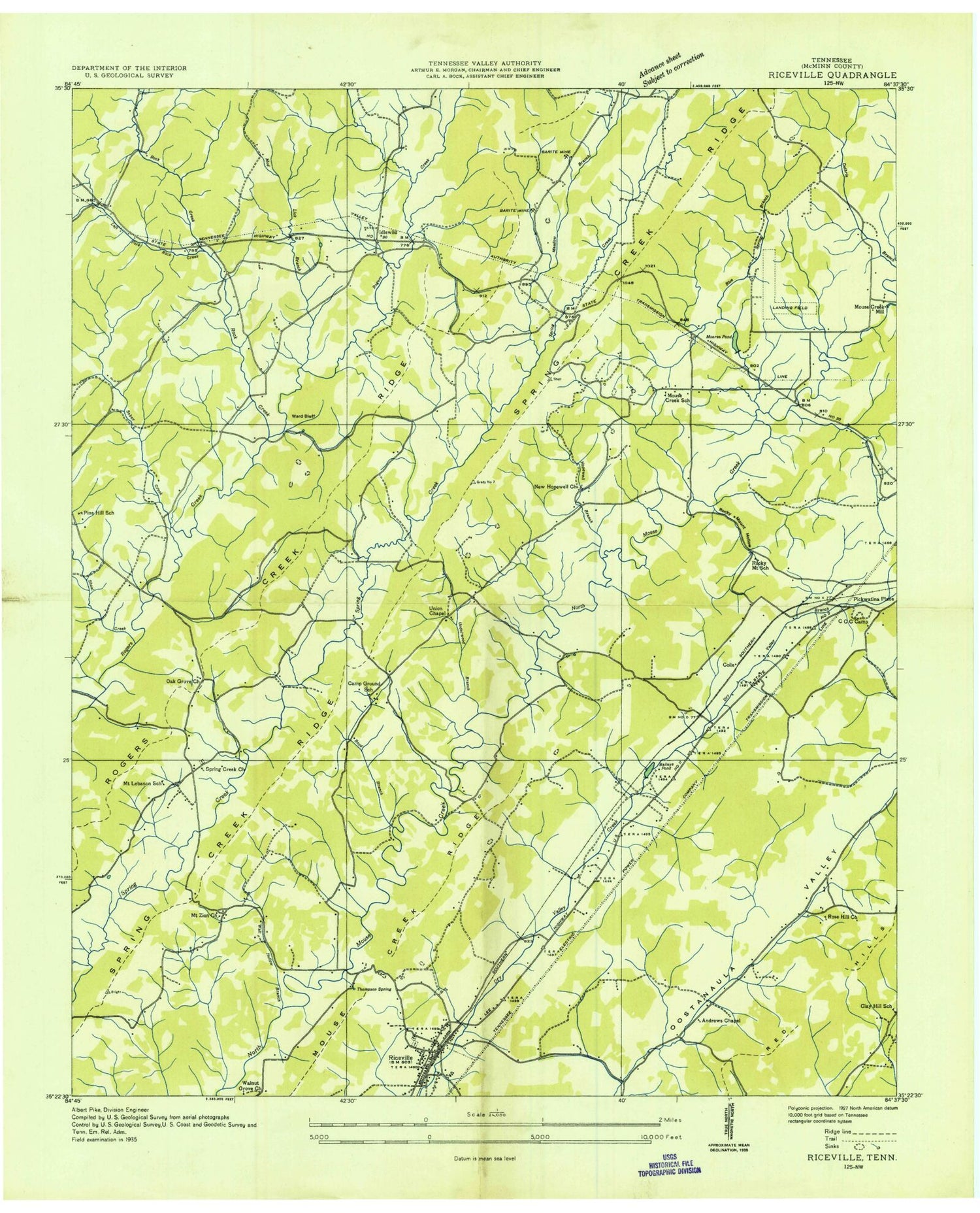 Classic USGS Riceville Tennessee 7.5'x7.5' Topo Map Image