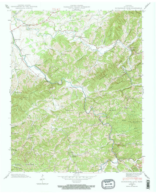 Classic USGS Richardson Cove Tennessee 7.5'x7.5' Topo Map Image