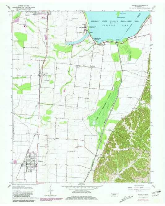 Classic USGS Ridgely Tennessee 7.5'x7.5' Topo Map Image