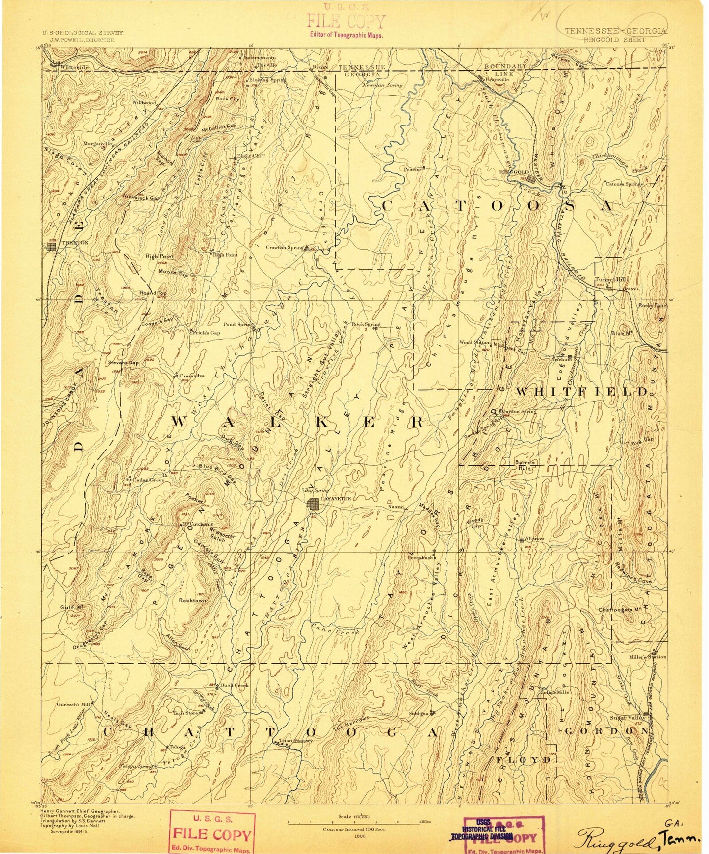 Historic 1886 Ringgold Georgia 30'x30' Topo Map Image