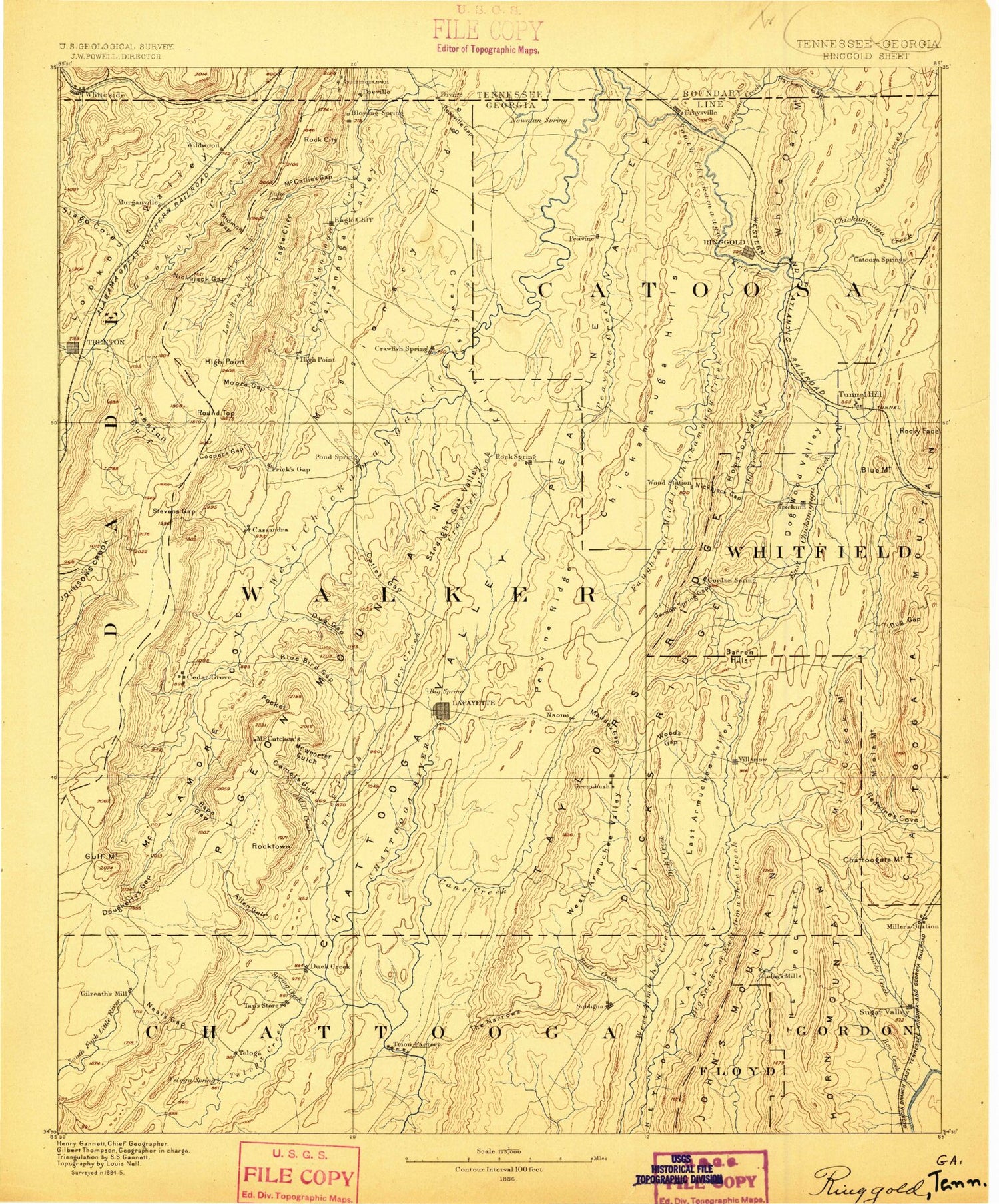 Historic 1886 Ringgold Georgia 30'x30' Topo Map Image