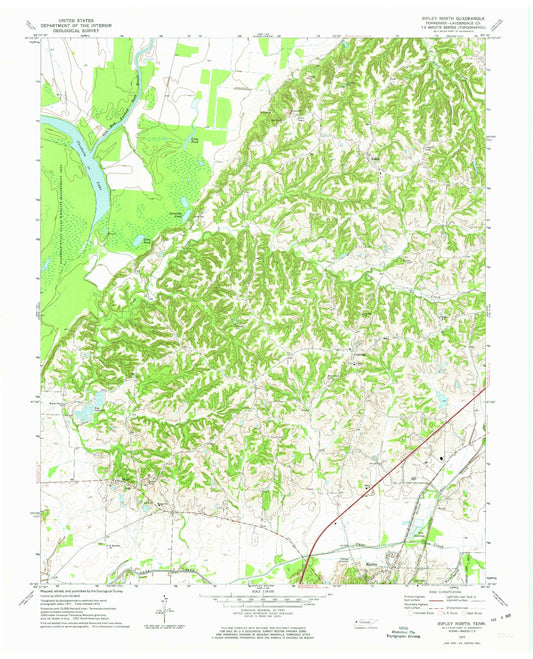 Classic USGS Ripley North Tennessee 7.5'x7.5' Topo Map Image