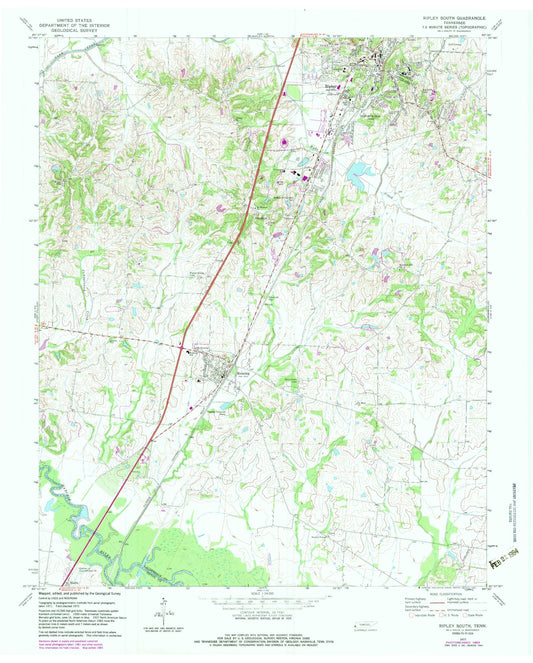 Classic USGS Ripley South Tennessee 7.5'x7.5' Topo Map Image