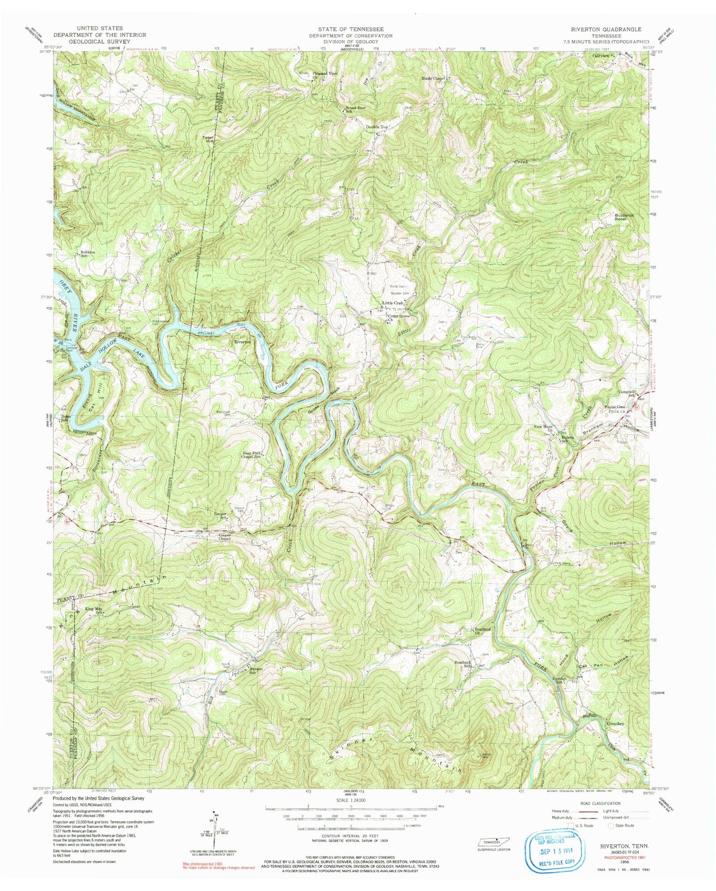 Classic USGS Riverton Tennessee 7.5'x7.5' Topo Map Image