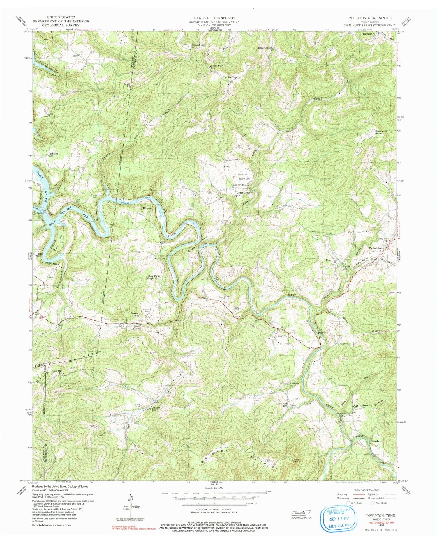 Classic USGS Riverton Tennessee 7.5'x7.5' Topo Map Image