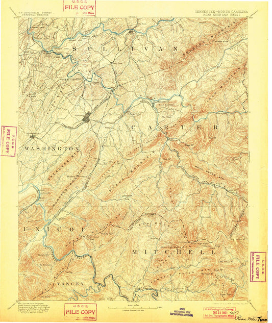 Historic 1894 Room Mountain Tennessee 30'x30' Topo Map Image