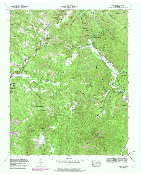 Classic USGS Robbins Tennessee 7.5'x7.5' Topo Map Image