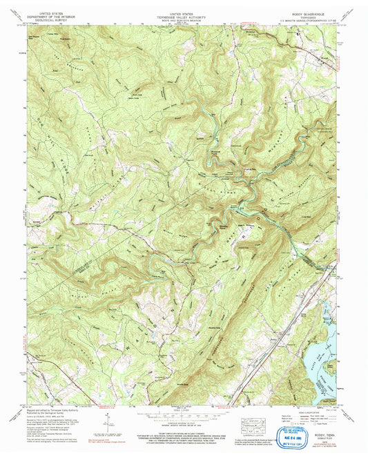 Classic USGS Roddy Tennessee 7.5'x7.5' Topo Map Image