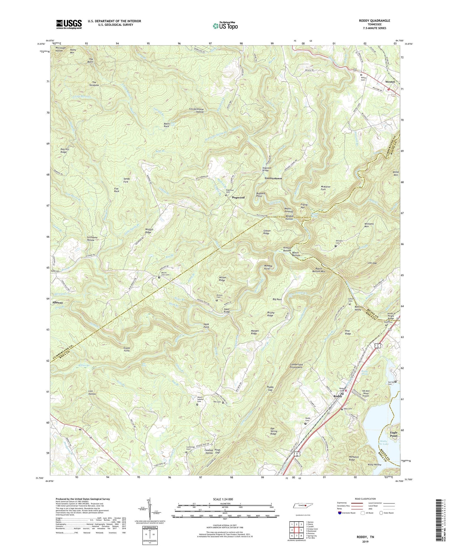 Roddy Tennessee US Topo Map Image