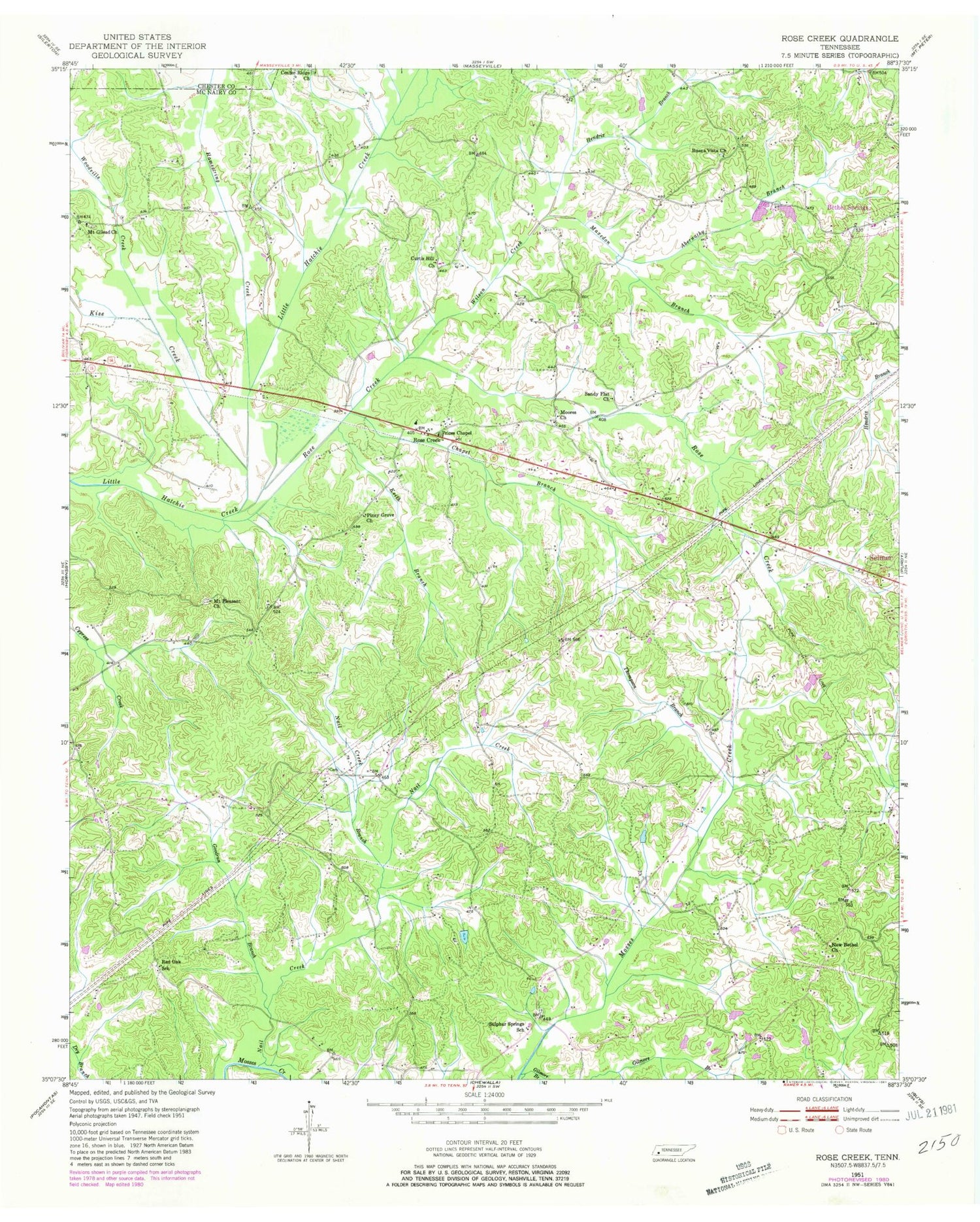 Classic USGS Rose Creek Tennessee 7.5'x7.5' Topo Map Image