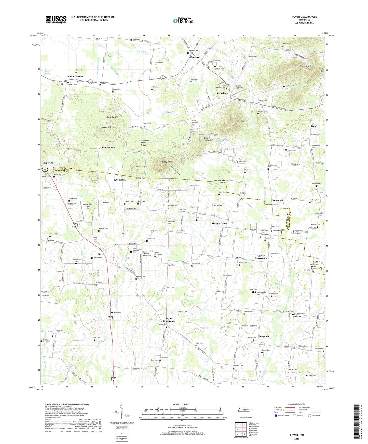 Rover Tennessee US Topo Map Image