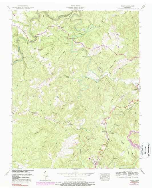 Classic USGS Rugby Tennessee 7.5'x7.5' Topo Map Image