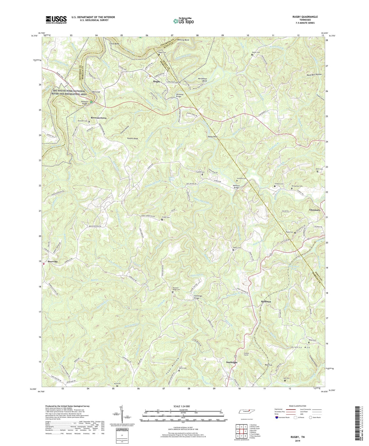 Rugby Tennessee US Topo Map Image