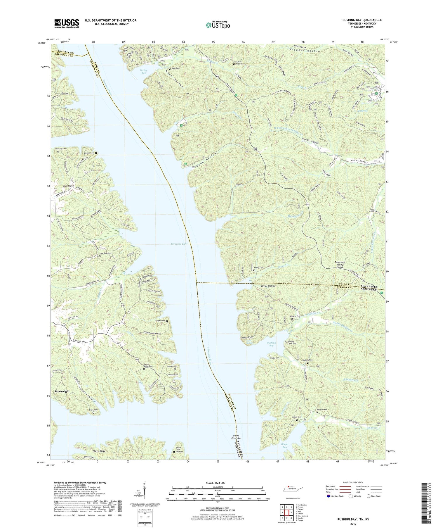 Rushing Bay Tennessee US Topo Map Image