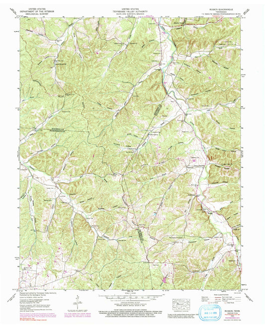 Classic USGS Ruskin Tennessee 7.5'x7.5' Topo Map Image