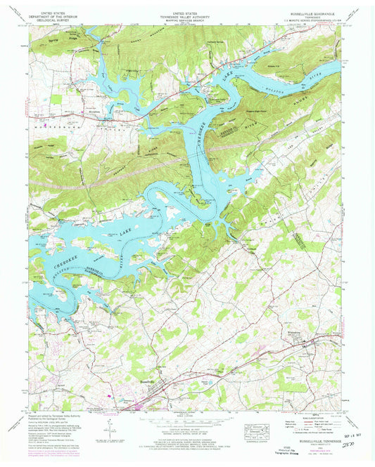Classic USGS Russellville Tennessee 7.5'x7.5' Topo Map Image