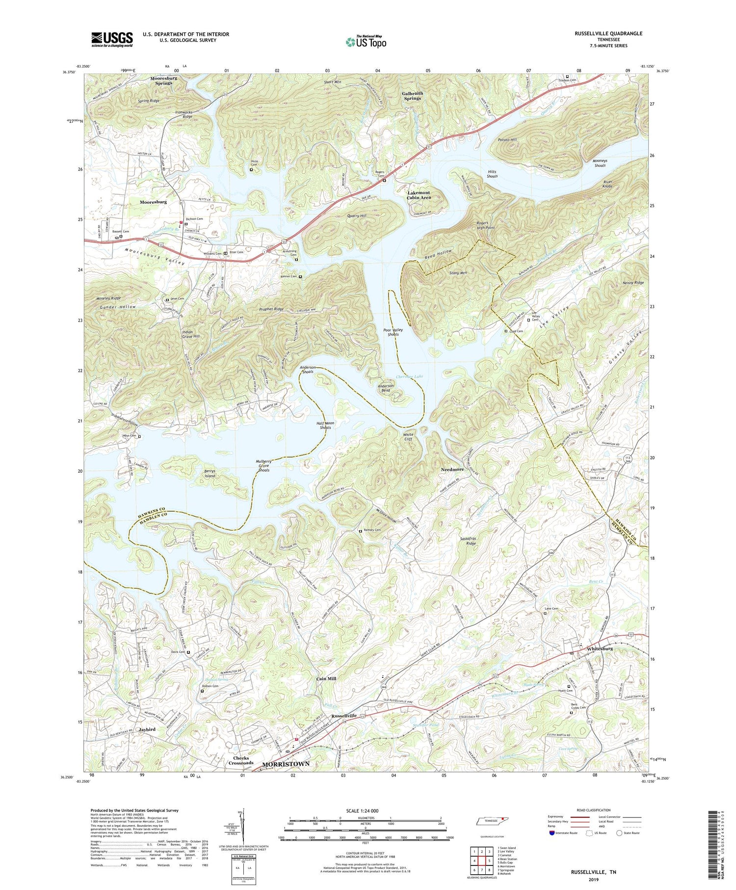 Russellville Tennessee US Topo Map Image