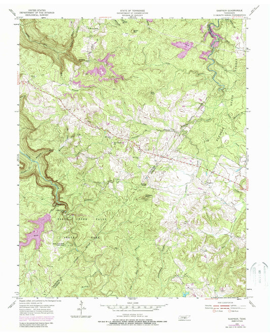 Classic USGS Sampson Tennessee 7.5'x7.5' Topo Map Image