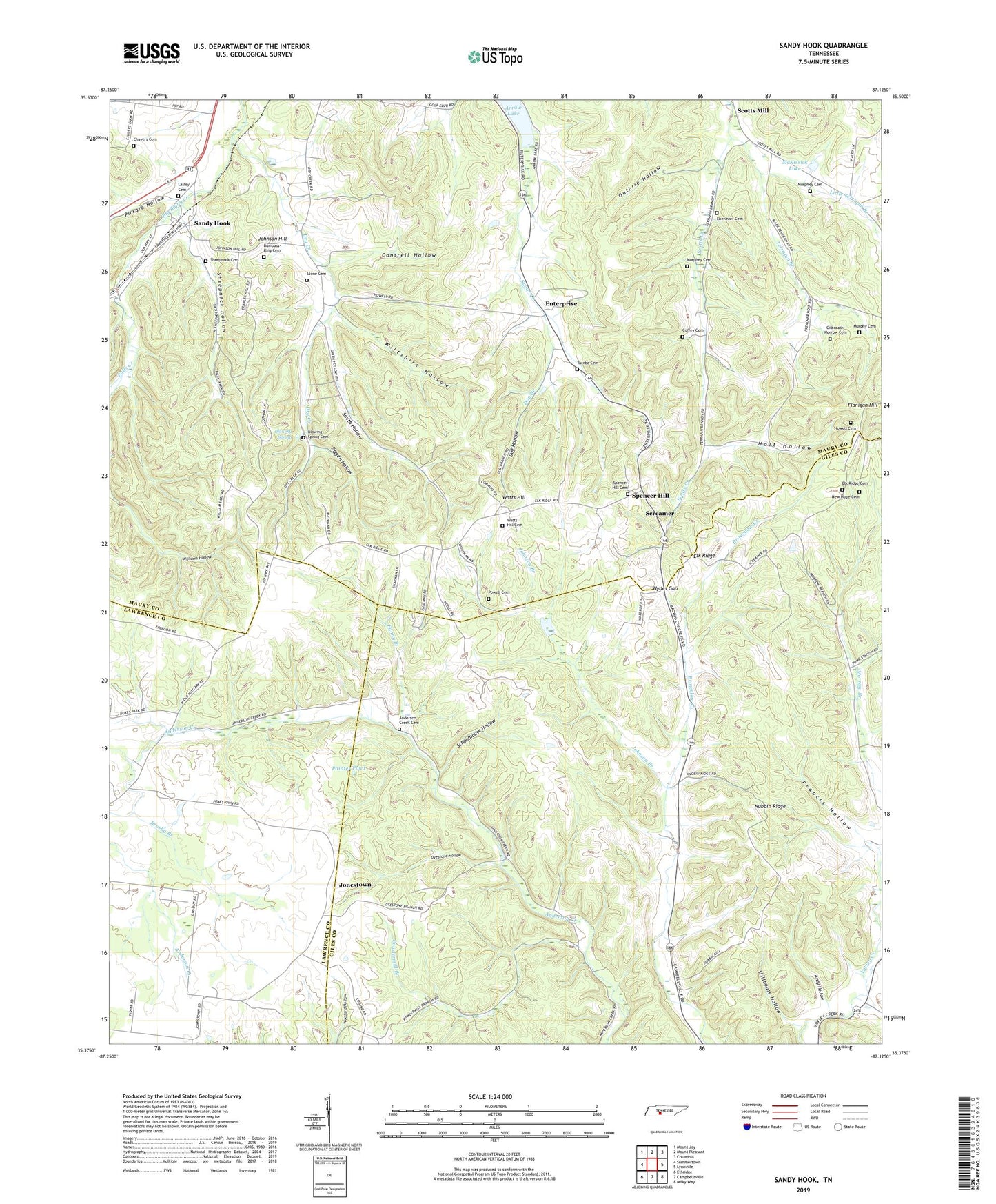 Sandy Hook Tennessee US Topo Map Image