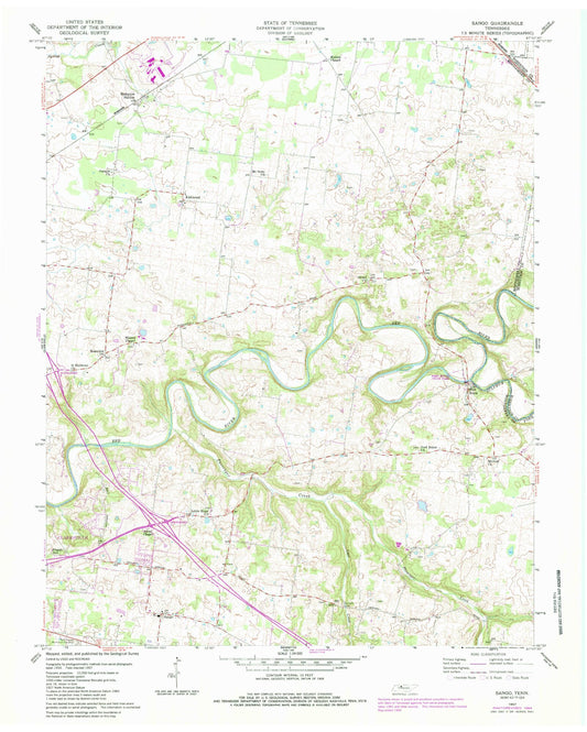 Classic USGS Sango Tennessee 7.5'x7.5' Topo Map Image