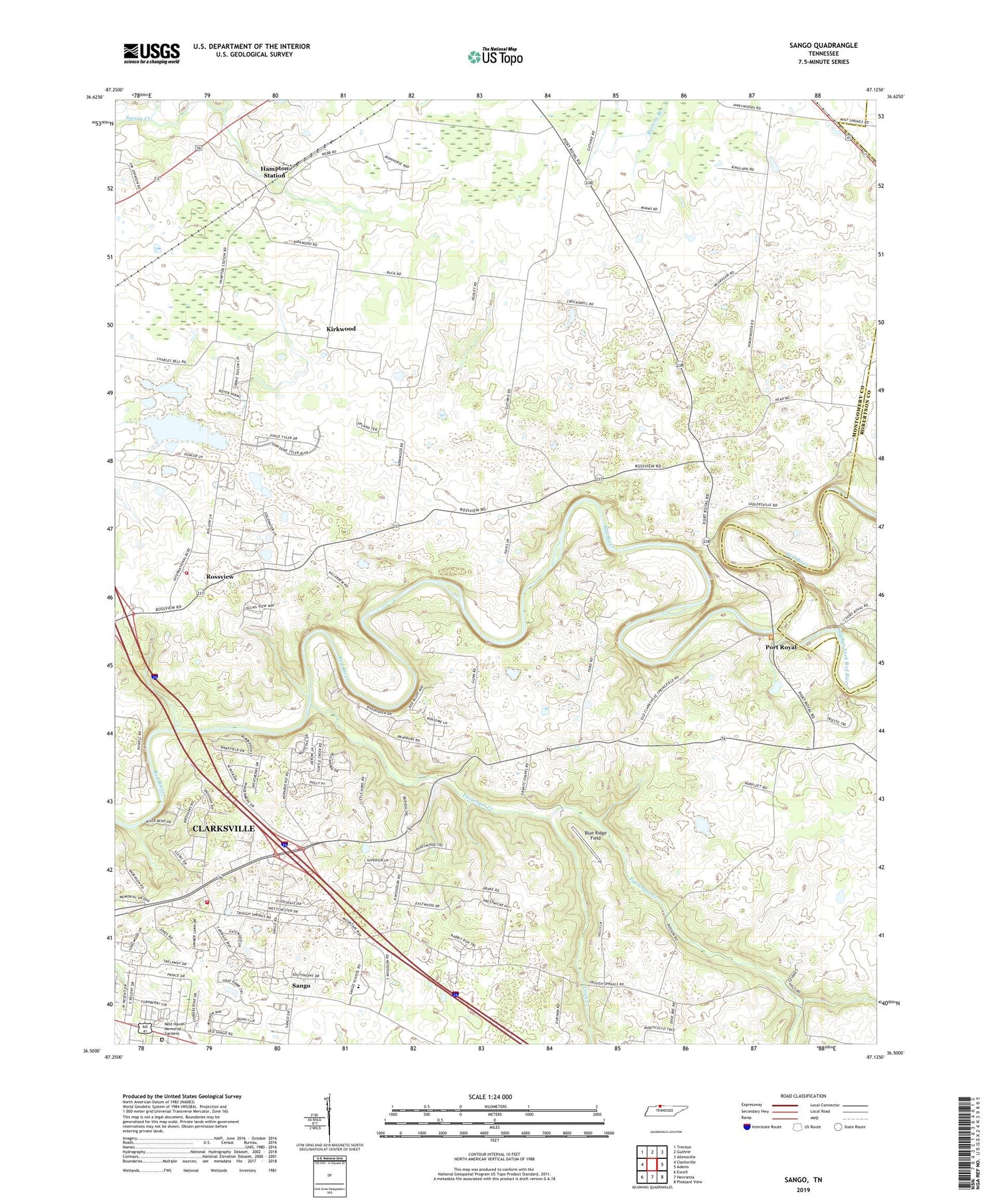 Sango Tennessee US Topo Map Image